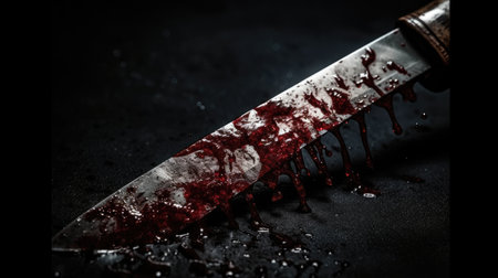 a bloody knife with blood on itの素材