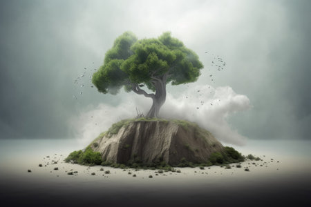 a tree on a hillの素材