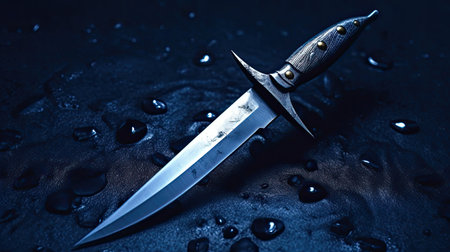a knife on a wet surfaceの素材