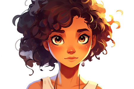 a cartoon of a woman with curly hairの素材