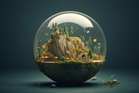 a glass ball with a landscape insideの素材