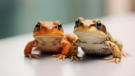 two frogs on a tableの素材