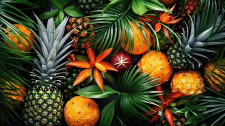 a group of fruits and leavesの素材