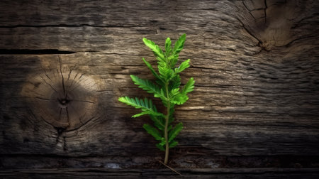 a plant growing through a wood surfaceの素材