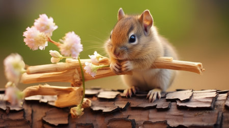 a squirrel holding a stickの素材