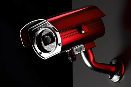 a red and silver security cameraの素材