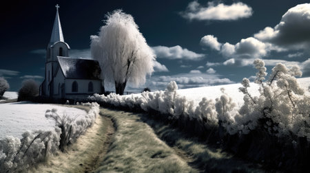 a path leading to a churchの素材
