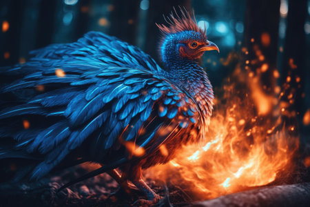 a bird standing on fireの素材