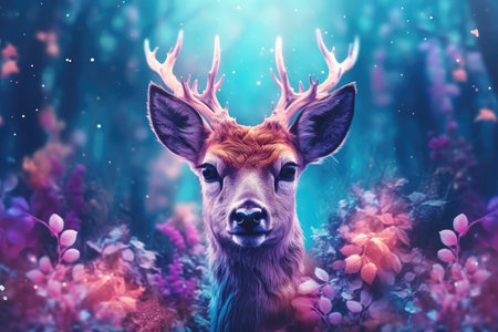 a deer with antlers in a forestの素材