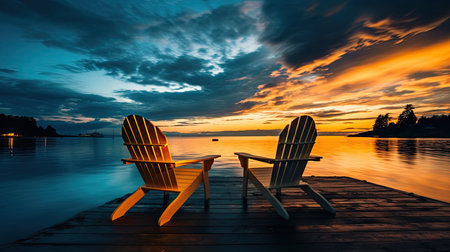 two chairs on a dockの素材
