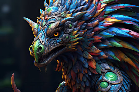 a colorful bird statue with feathersの素材