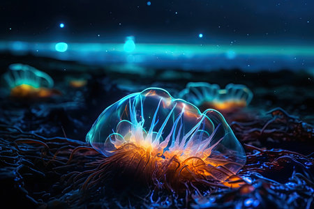 a jellyfish with glowing lightの素材