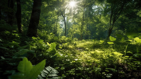 a sun shining through the treesの素材