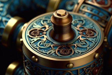 a close up of a blue and gold objectの素材