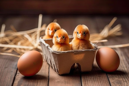 a group of baby chicks in a cartonの素材