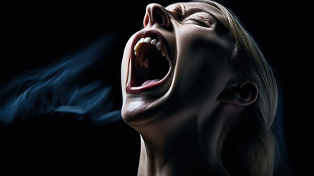 a woman with her mouth openの素材