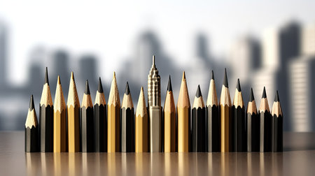 a group of pencils with a pencil in the middleの素材