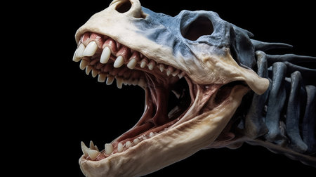 a dinosaur skull with teethの素材