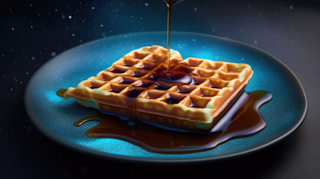 a waffle with syrup on a plateの素材