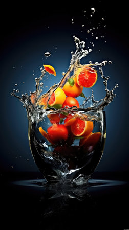 a glass with fruit falling into itの素材