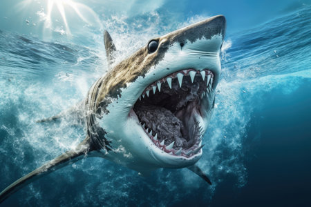 a shark swimming in the waterの素材