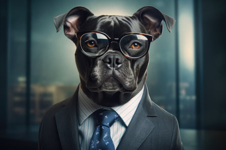 a dog wearing glasses and a suitの素材