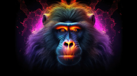 a colorful monkey with orange and blue lightsの素材
