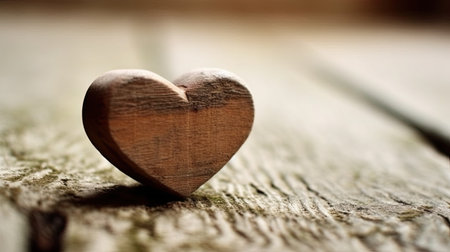 a heart shaped wood object on a wood surfaceの素材