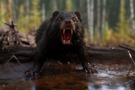 a black animal with its mouth openの素材