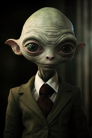 a cartoon alien in a suitの素材