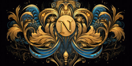 a gold and blue ornate designの素材