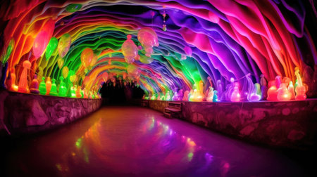 a colorful tunnel with balloonsの素材