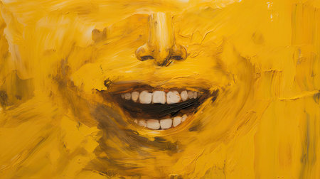 a painting of a face with a yellow backgroundの素材
