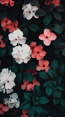 a group of flowers with green leavesの素材