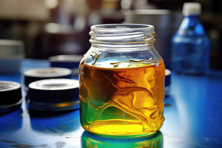 a glass jar with yellow liquidの素材