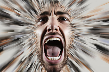 a man screaming with his mouth openの素材
