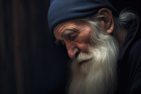 a man with a white beard and blue hatの素材