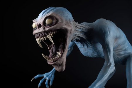 a blue creature with sharp teethの素材