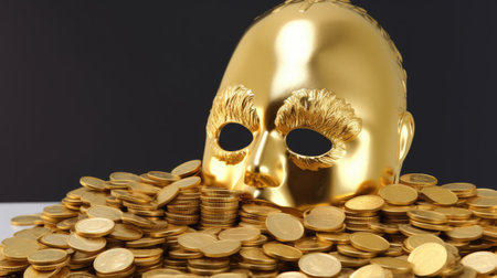 a gold mask surrounded by coinsの素材