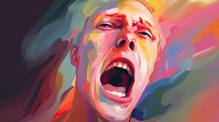 a man with his mouth openの素材