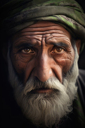 a man with a white beard and a green turbanの素材