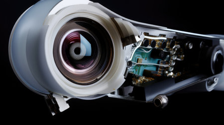 a close up of a camera lensの素材