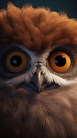 a close up of an owl's faceの素材