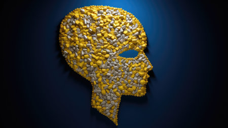 a yellow and white face made of small piecesの素材