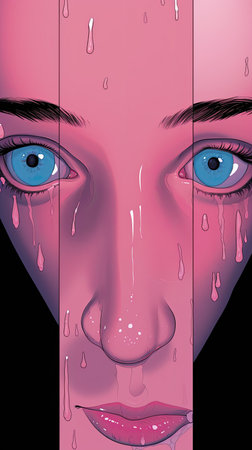 a close up of a woman's face with tearsの素材