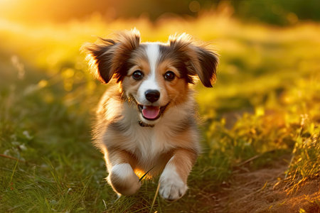 a dog running in the grassの素材