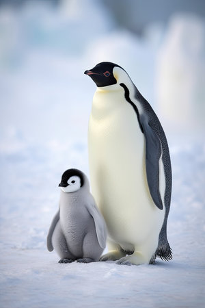 a penguin and a baby penguinの素材