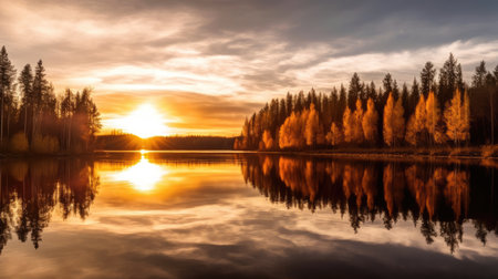 a sunset over a lakeの素材