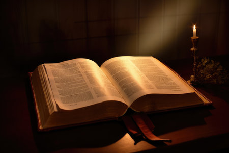 a book open with a candleの素材