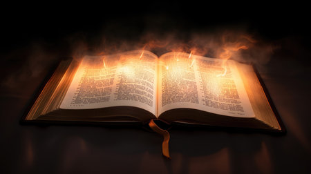 a book with flames coming out of itの素材